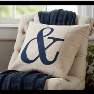 Pottery Barn Ampersand Applique Pillow Cover Square Decorative Accent Sham Tan &